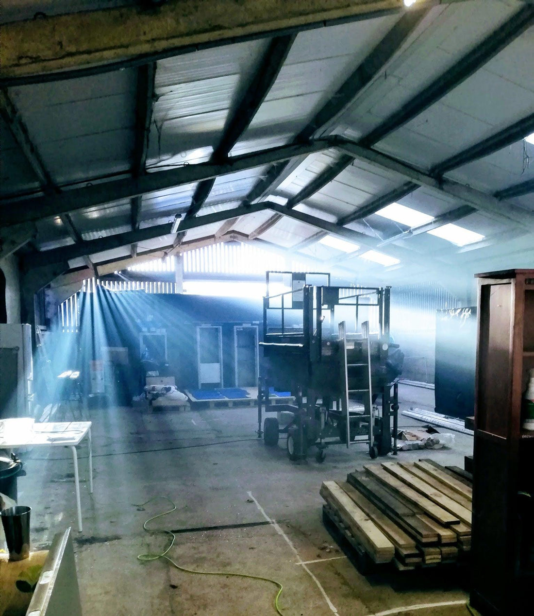 Sun shining cambridge Coffee Roastery being refurbished